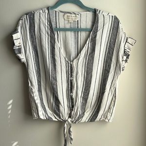 Anthropologie Cloth and Stone Striped Linen Tie Top